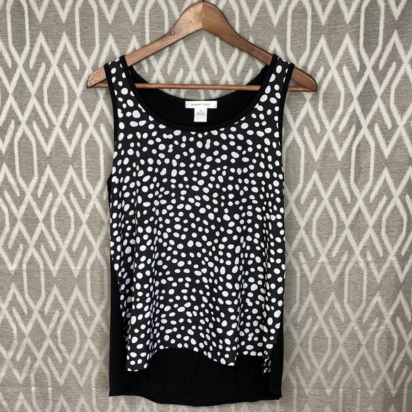 August Silk Black & White Abstract Polka Dot Sleeveless Tank Medium - Picture 1 of 4